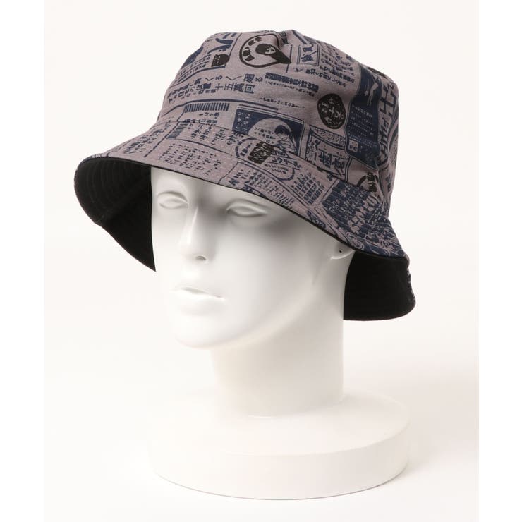 アメカジ漫画風イラストプリントリバーシブルバケットハット 韓国