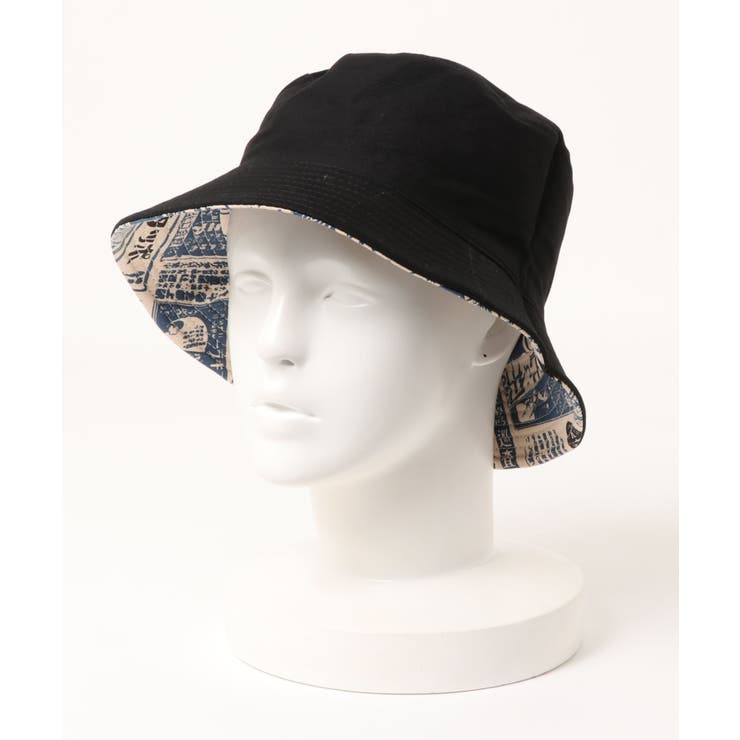 アメカジ漫画風イラストプリントリバーシブルバケットハット 韓国