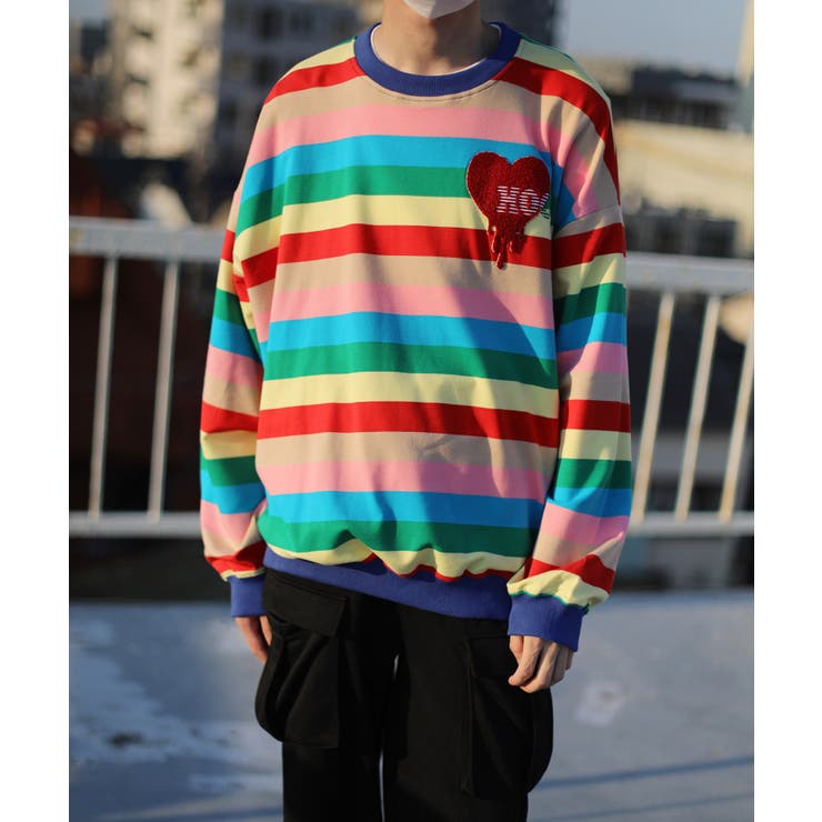 新色登場！スウェット 溶けるハート刺繍レインボーボーダーリンガースウェット 韓国… | HOOK | 詳細画像15 
