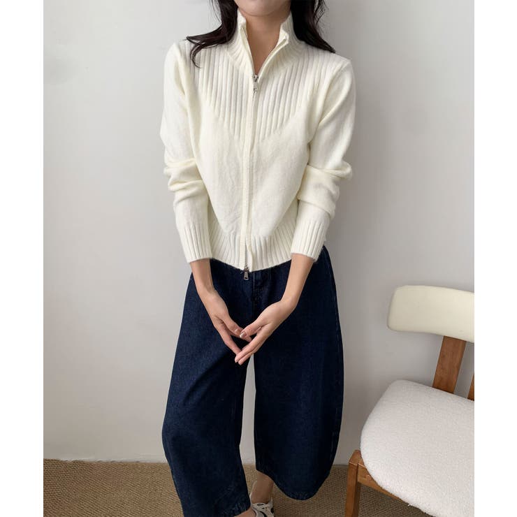 オフホワイト | 着回し抜群！ハーフジップニットカーディガン | aimoha 