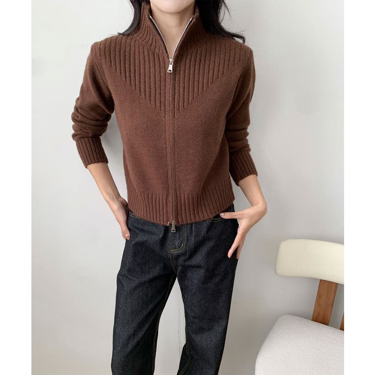 ブラウン | 着回し抜群！ハーフジップニットカーディガン | aimoha 