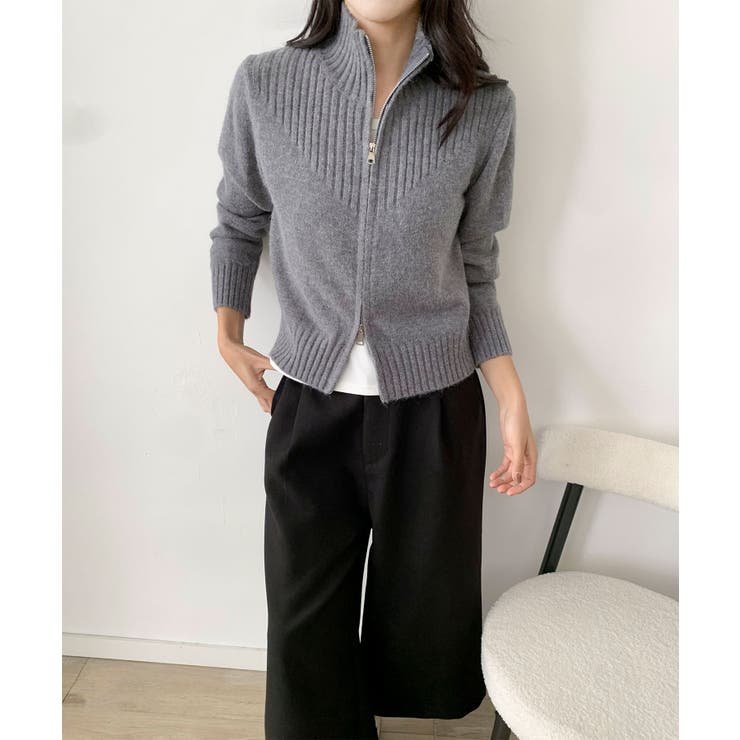 グレー | 着回し抜群！ハーフジップニットカーディガン | aimoha 