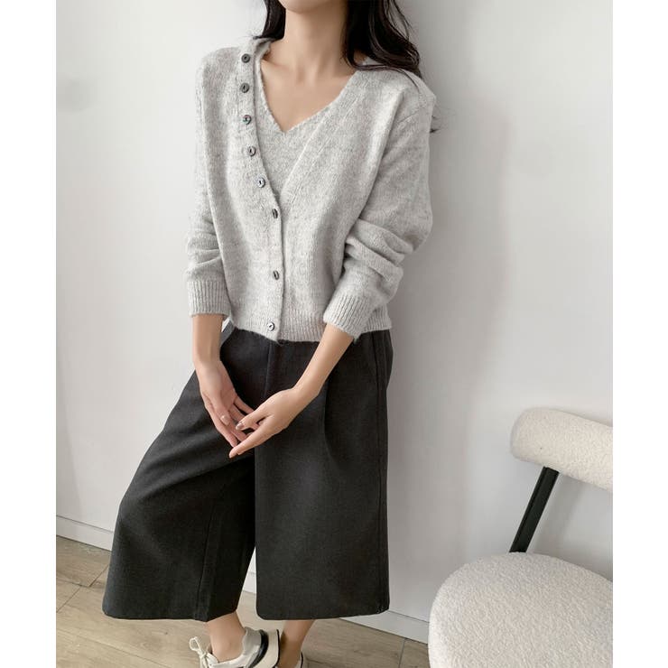 ライトグレー | キャミソール付きふんわりニットカーディガンセット アンサンブル | aimoha 