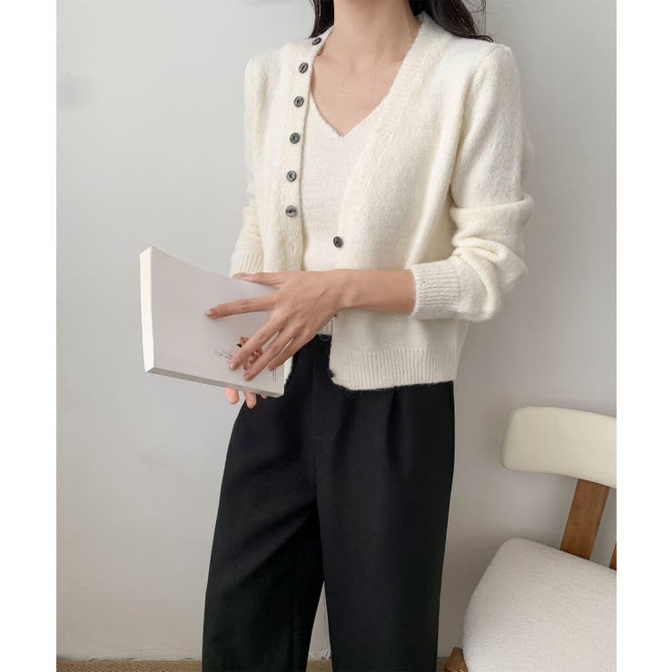 キャミソール付きふんわりニットカーディガンセット アンサンブル | aimoha  | 詳細画像5 