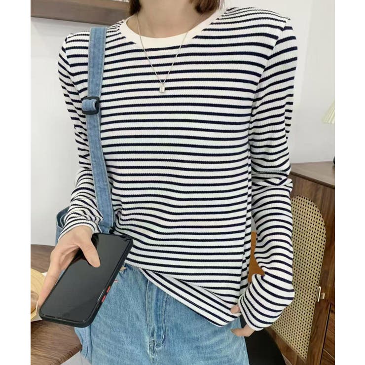 ブルー | ボーダーカジュアルTシャツ | aimoha 