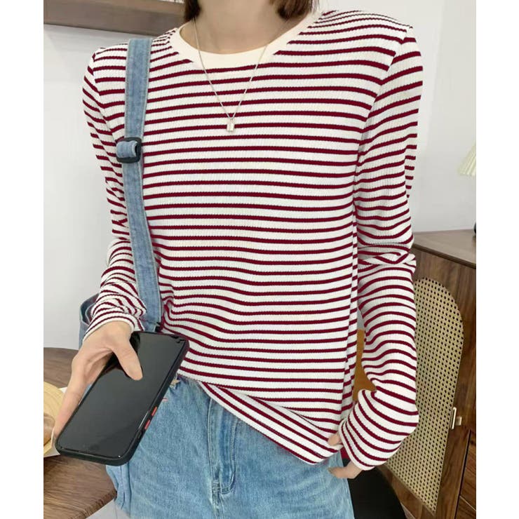 レッド | ボーダーカジュアルTシャツ | aimoha 