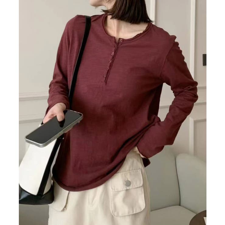 ワインレッド | ヘンリーネック長袖Tシャツ | aimoha 