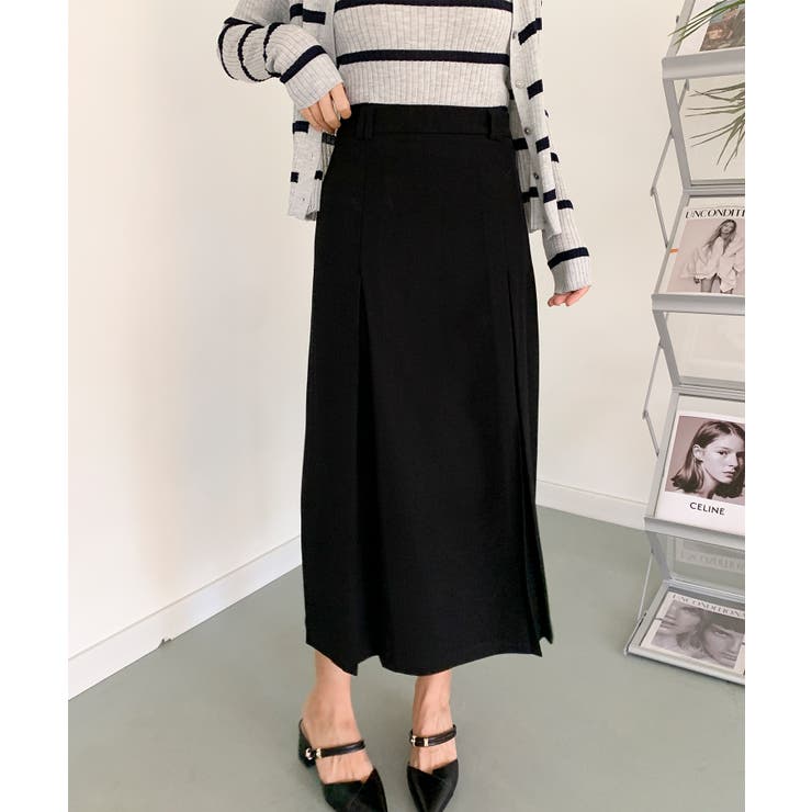 ブラック | 【BANICO】ボックスプリーツ フレア ミディスカート | aimoha 