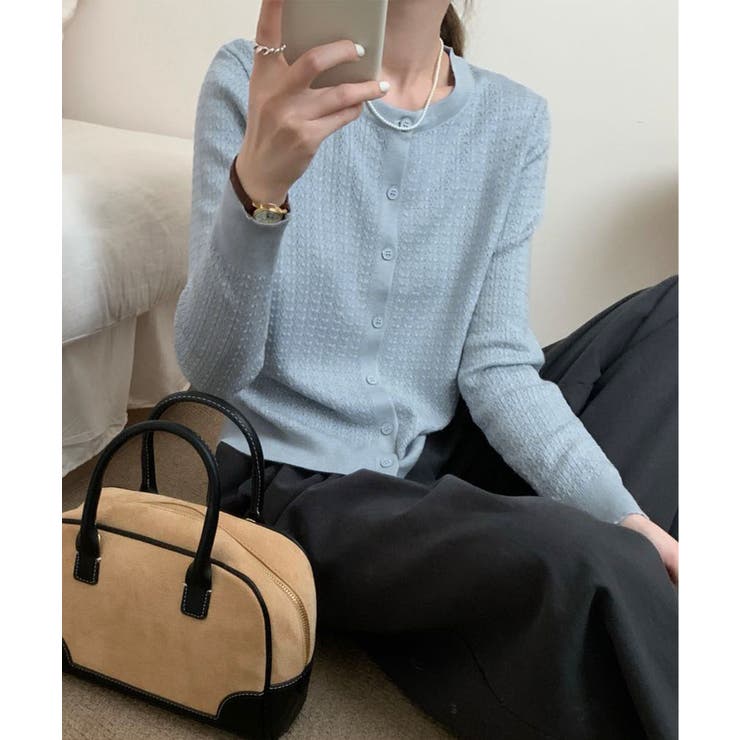 ライトブルー | エアリータッチクルーネックニットカーディガン | aimoha 