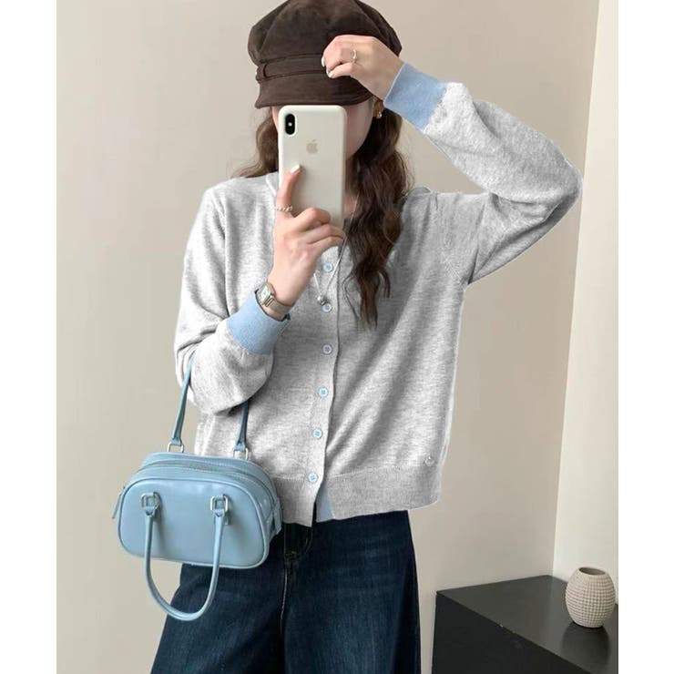 ライトグレー | 配色リブ ニットカーディガン | aimoha 