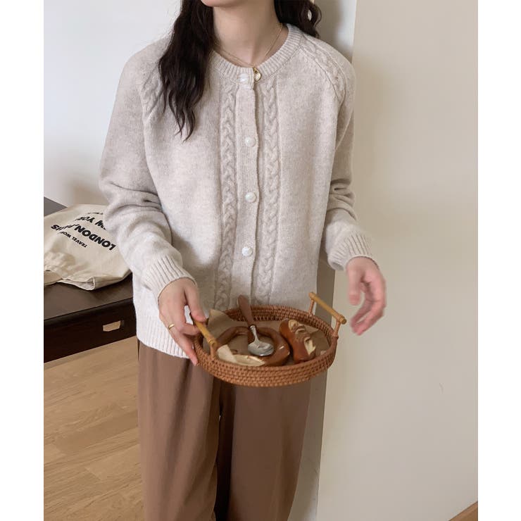 オフホワイト | 【Banico】ケーブルニットカーディガン【AW】 | aimoha 