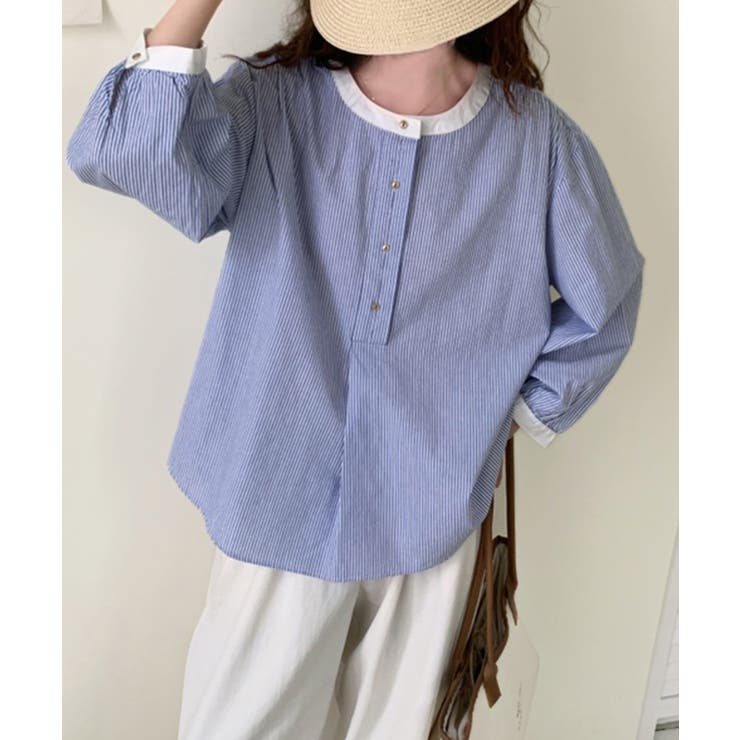 ラウンドネックハーフボタンシャツ | aimoha  | 詳細画像2 