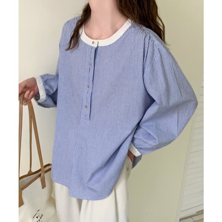 ラウンドネックハーフボタンシャツ | aimoha  | 詳細画像3 