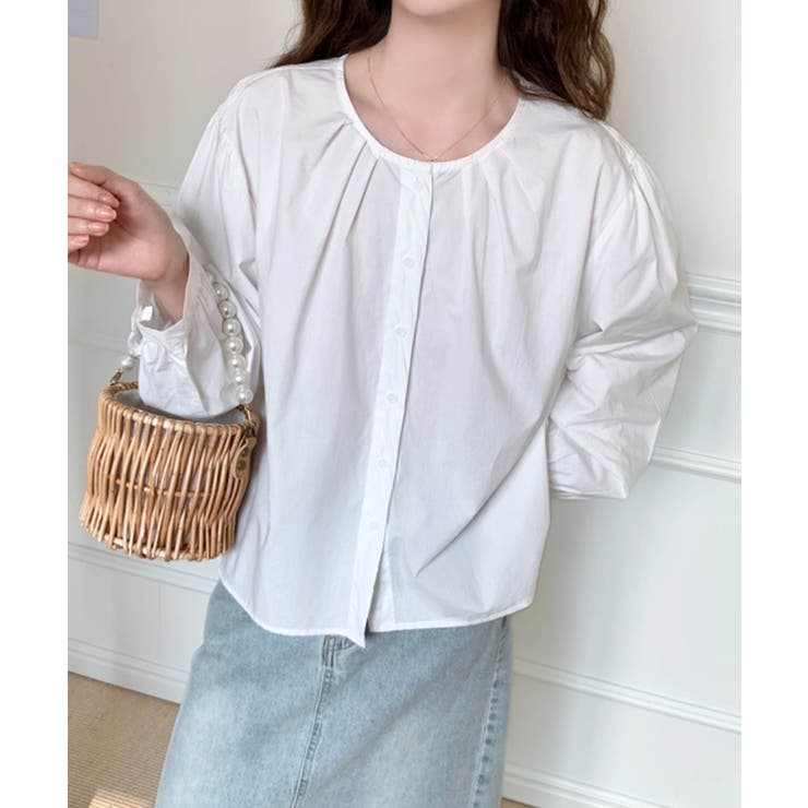 ギャザーラウンドネックコットンブラウス | aimoha  | 詳細画像8 