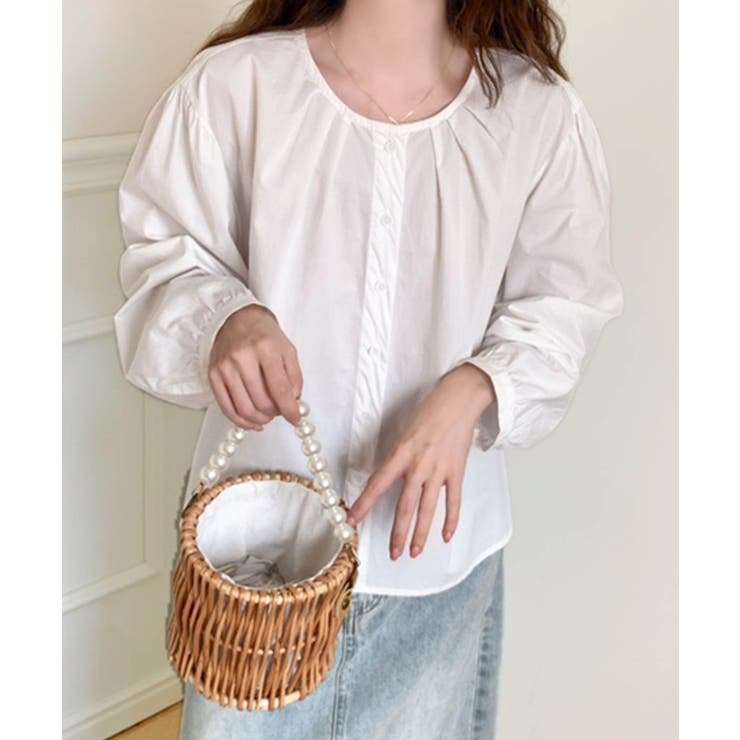 ギャザーラウンドネックコットンブラウス | aimoha  | 詳細画像9 