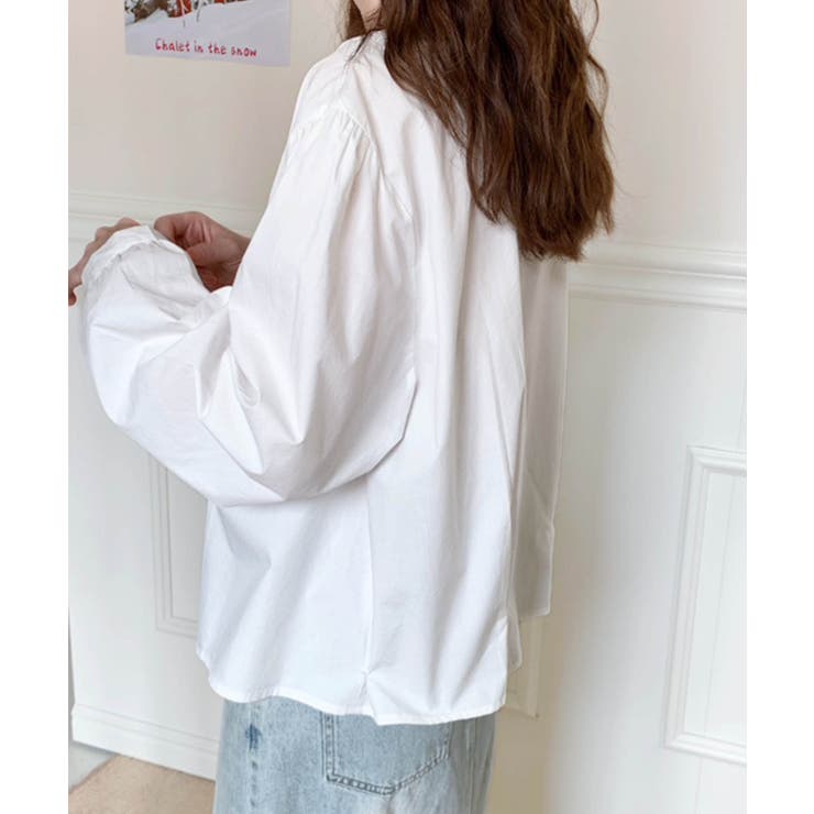 ギャザーラウンドネックコットンブラウス | aimoha  | 詳細画像10 