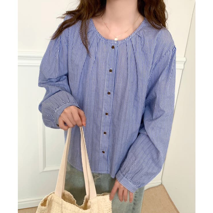 ギャザーラウンドネックコットンブラウス | aimoha  | 詳細画像2 