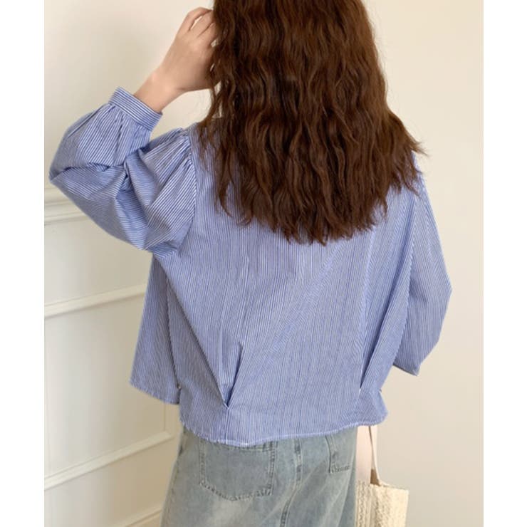 ギャザーラウンドネックコットンブラウス | aimoha  | 詳細画像4 