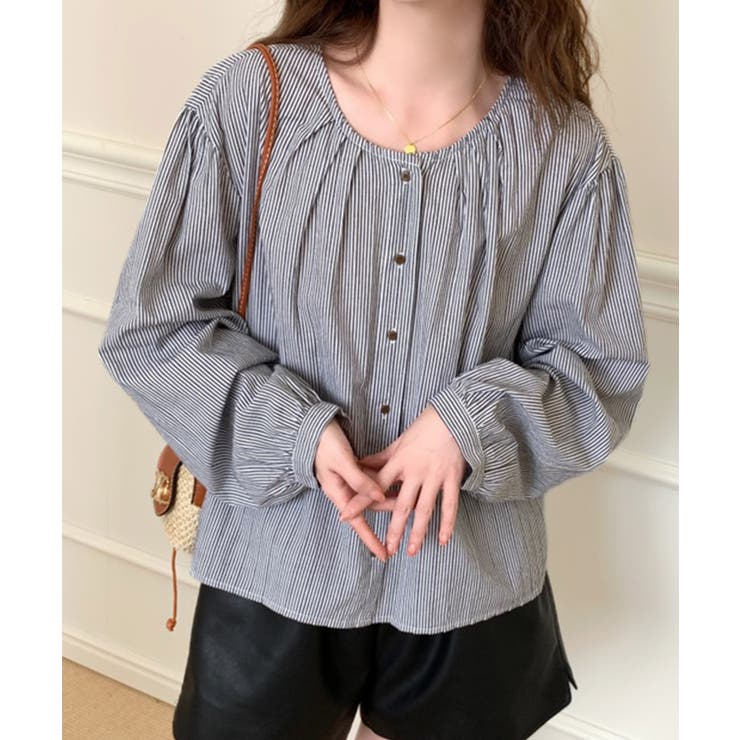 ギャザーラウンドネックコットンブラウス | aimoha  | 詳細画像5 