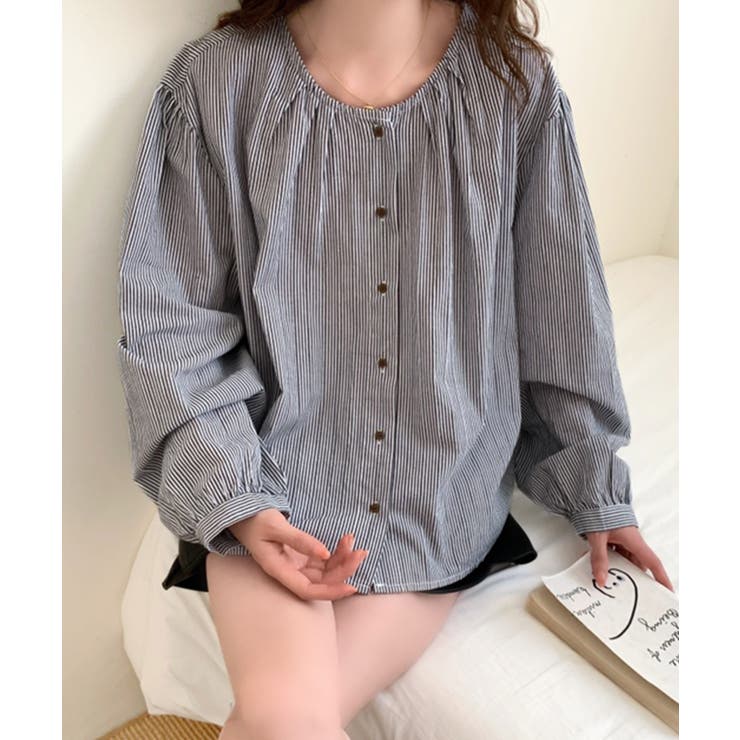 ギャザーラウンドネックコットンブラウス | aimoha  | 詳細画像6 