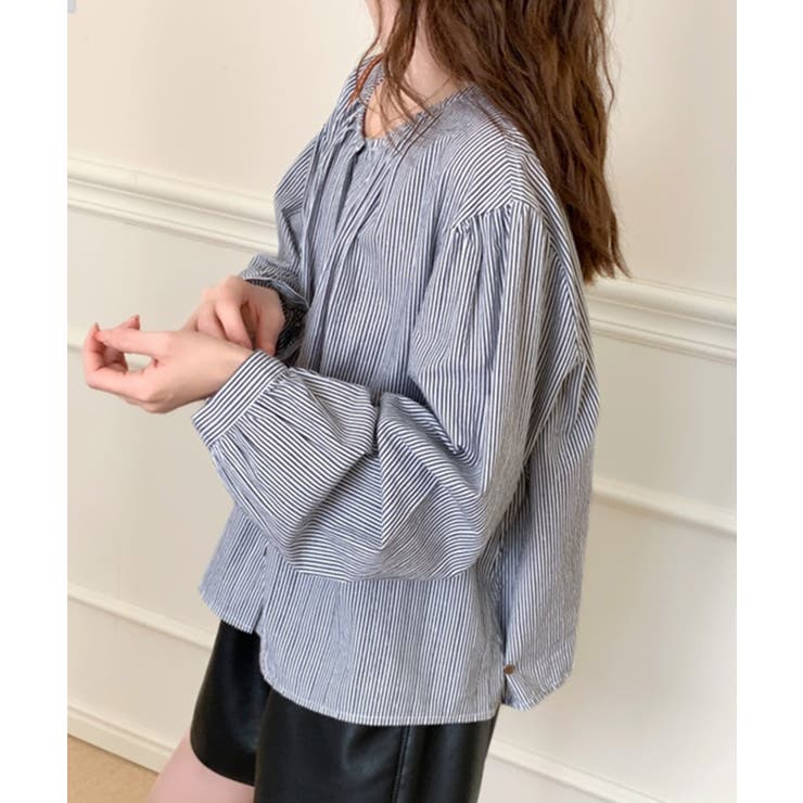 ギャザーラウンドネックコットンブラウス | aimoha  | 詳細画像7 