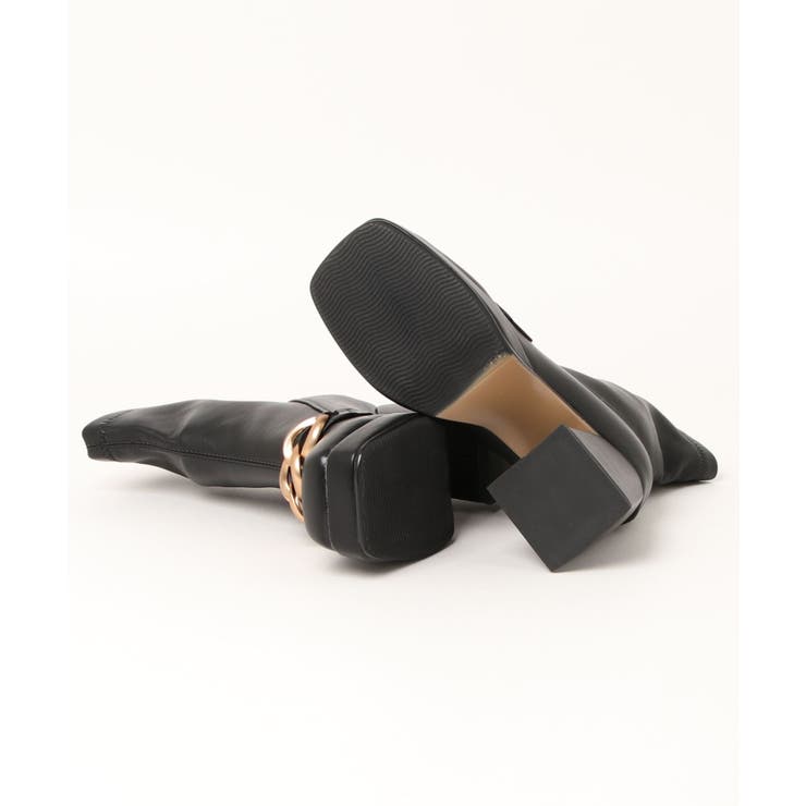 チェーン厚底太ヒールショートブーツ 韓国ファッション ハイウエスト | aimoha  | 詳細画像12 