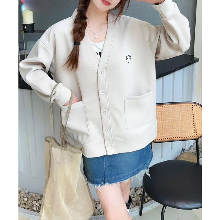 ライトベージュ | Vネックスナップボタンブルゾン | aimoha 