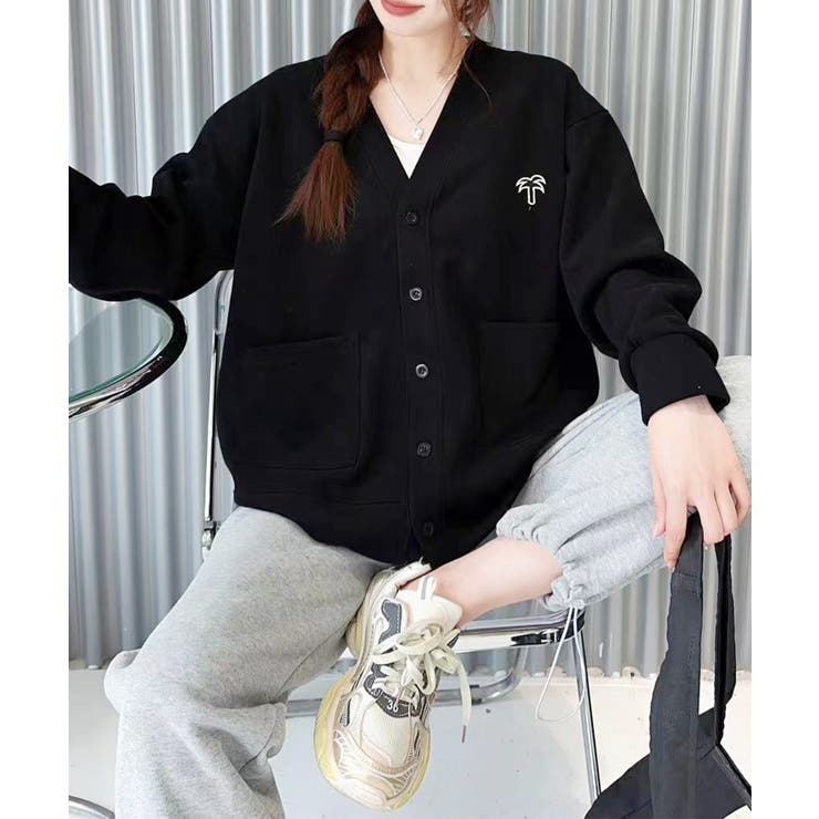 ブラック | Vネックスナップボタンブルゾン | aimoha 