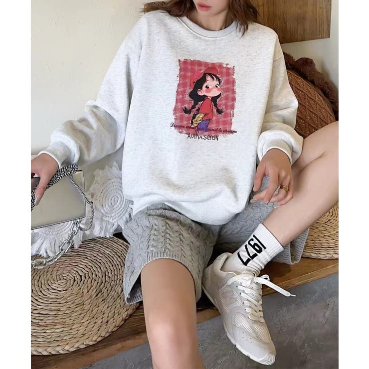 オフホワイト | ガールプリント裏起毛スウェット【AW】 | aimoha 