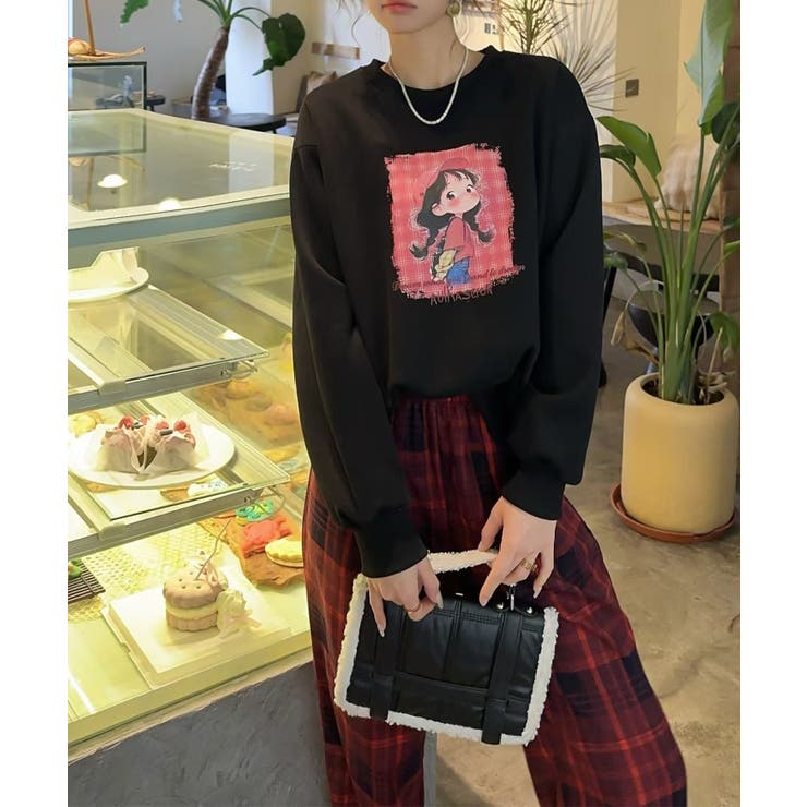 ブラック | ガールプリント裏起毛スウェット【AW】 | aimoha 