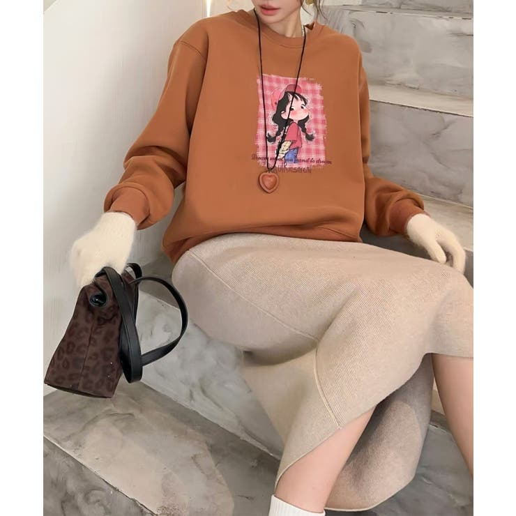 ブラウン | ガールプリント裏起毛スウェット【AW】 | aimoha 