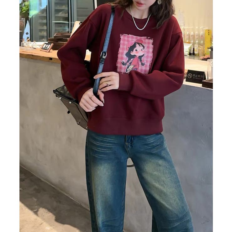 ワインレッド | ガールプリント裏起毛スウェット【AW】 | aimoha 