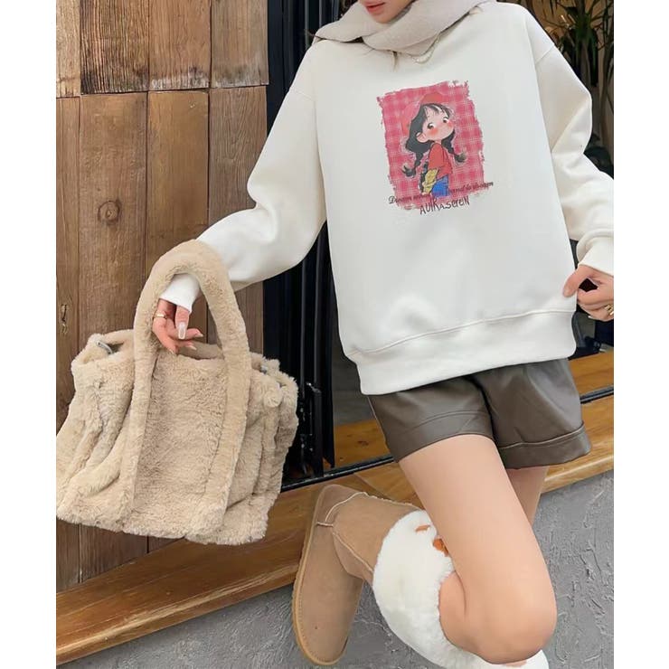 杢グレー | ガールプリント裏起毛スウェット【AW】 | aimoha 