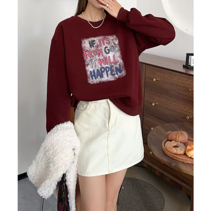 メッセージプリント裏起毛スウェット【AW】 | aimoha  | 詳細画像1 