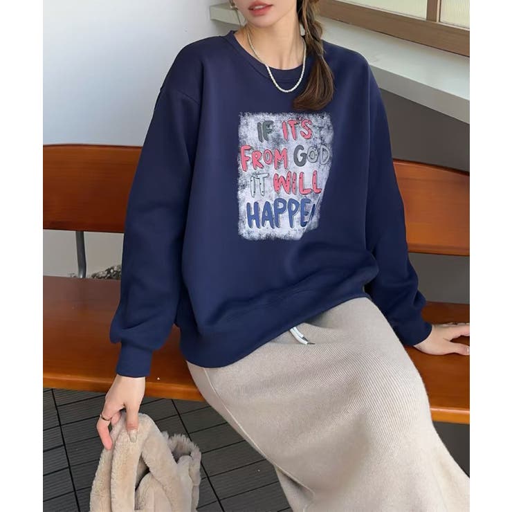 ネイビー | メッセージプリント裏起毛スウェット【AW】 | aimoha 