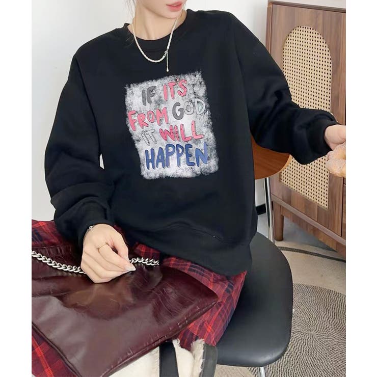 ブラック | メッセージプリント裏起毛スウェット【AW】 | aimoha 