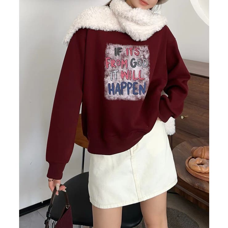 ワインレッド | メッセージプリント裏起毛スウェット【AW】 | aimoha 