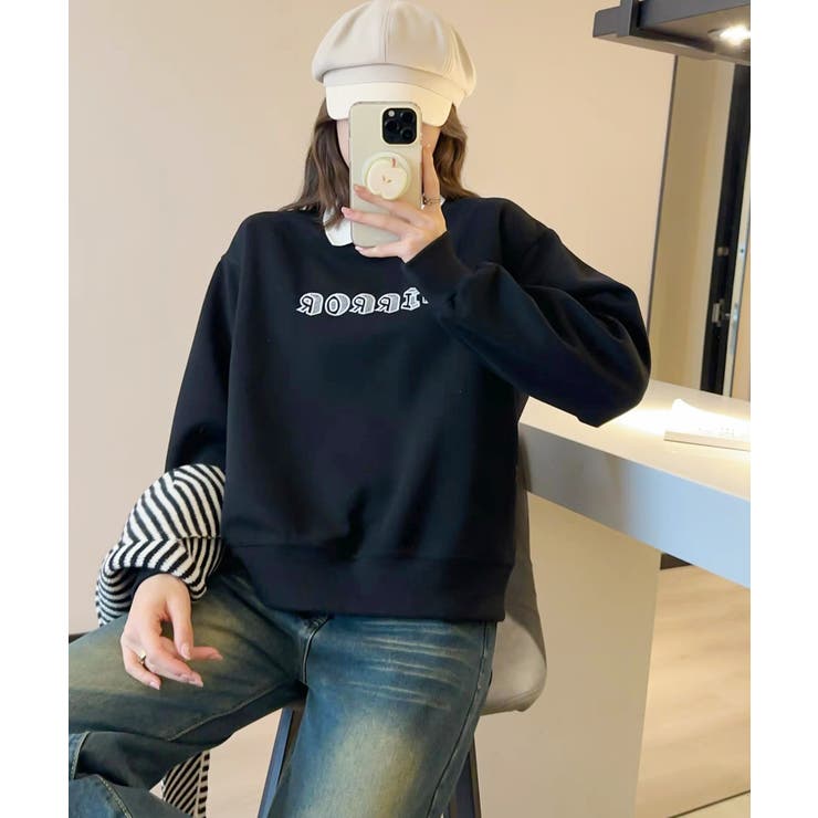 ブラック | フェイクレイヤードスウェット | aimoha 