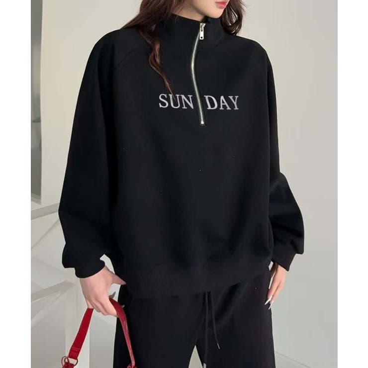 ブラック | ロゴプリントハーフジップトレーナー | aimoha 