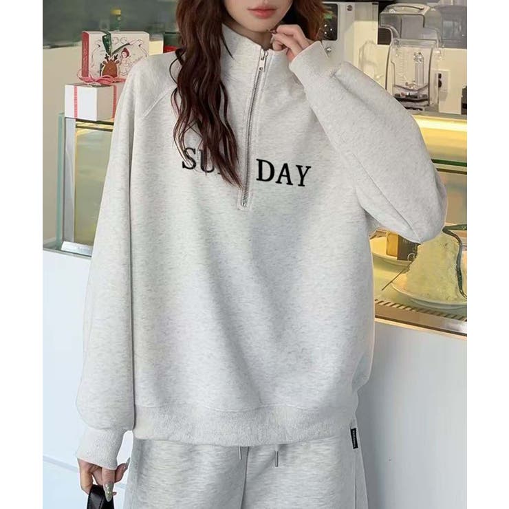 杢グレー | ロゴプリントハーフジップトレーナー | aimoha 