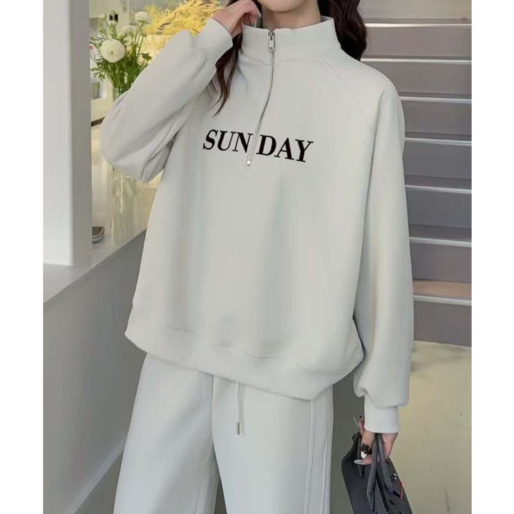 オフホワイト | ロゴプリントハーフジップトレーナー | aimoha 