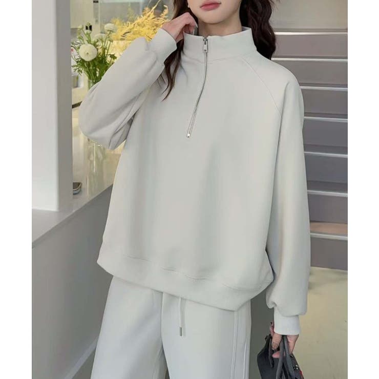 オフホワイト | ジップデザインカジュアルスウェットハーフジップ | aimoha 