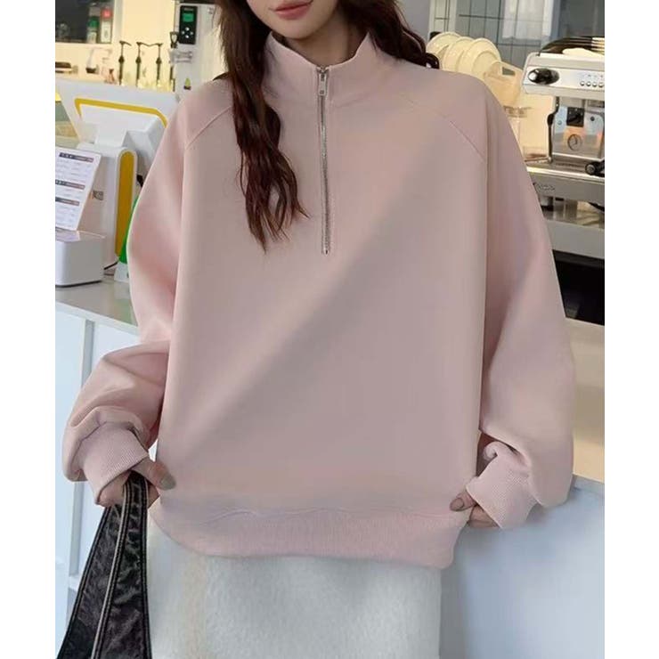 ピンク | ジップデザインカジュアルスウェットハーフジップ | aimoha 