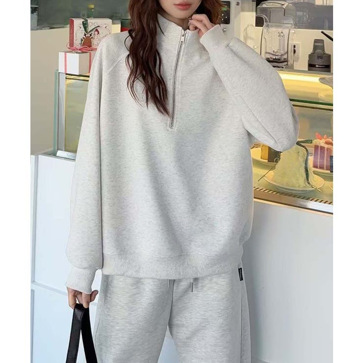 杢グレー | ジップデザインカジュアルスウェットハーフジップ | aimoha 