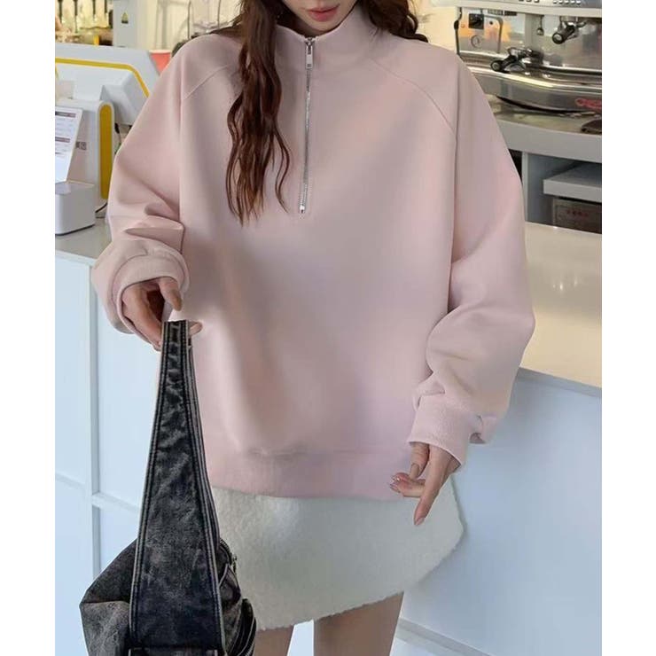 ジップデザインカジュアルスウェットハーフジップ | aimoha  | 詳細画像1 