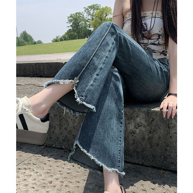 フリンジフレアデニムパンツ | aimoha  | 詳細画像4 