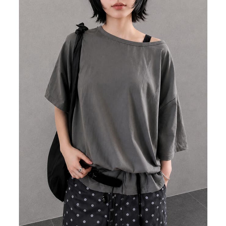 ダークグレー | ワンショルダー風ビッグTシャツ | aimoha 