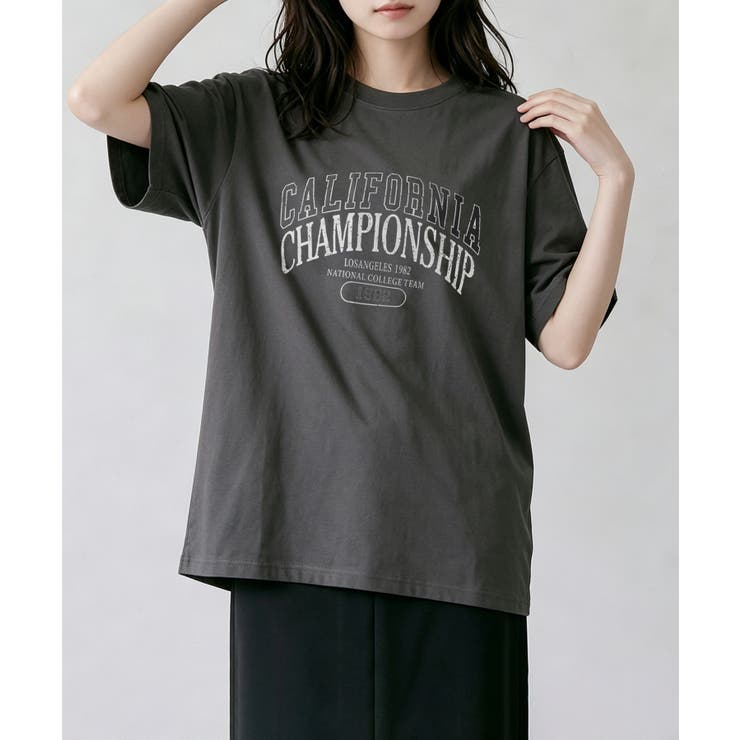 ダークグレー | カレッジロゴプリントTシャツ | aimoha 