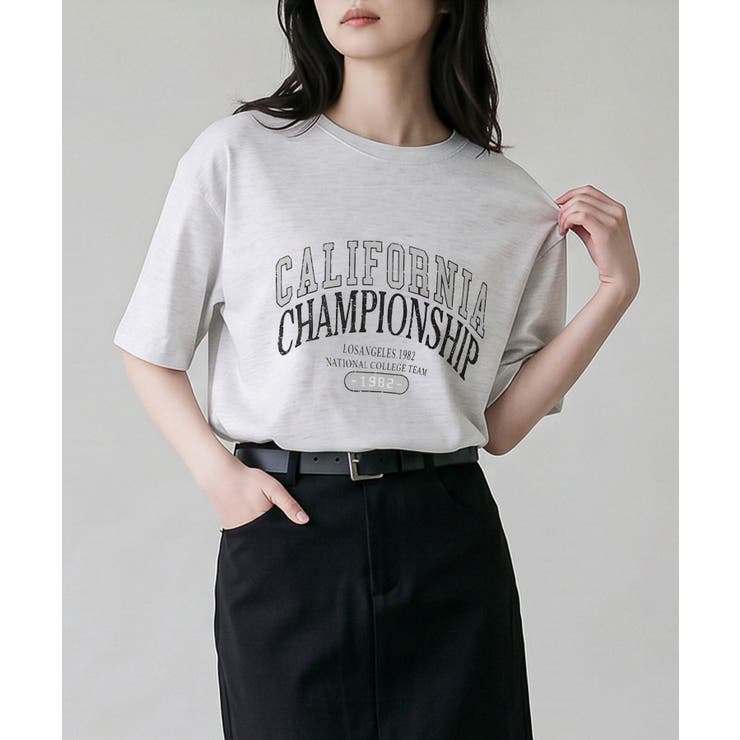 ライトグレー | カレッジロゴプリントTシャツ | aimoha 