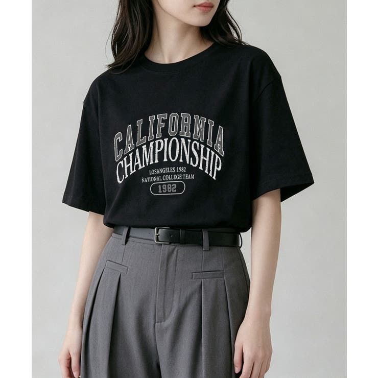 ブラック | カレッジロゴプリントTシャツ | aimoha 